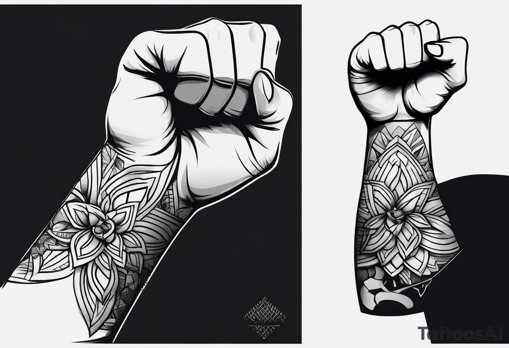 A clenched fist on the back using negative space techniques tattoo idea A clenched fist on the back using negative space techniques tattoo idea