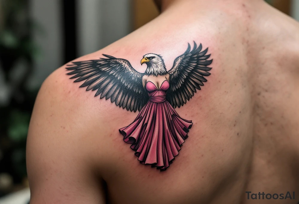 Eagle with a pink dress tattoo idea