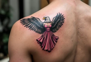 Eagle with a pink dress tattoo idea