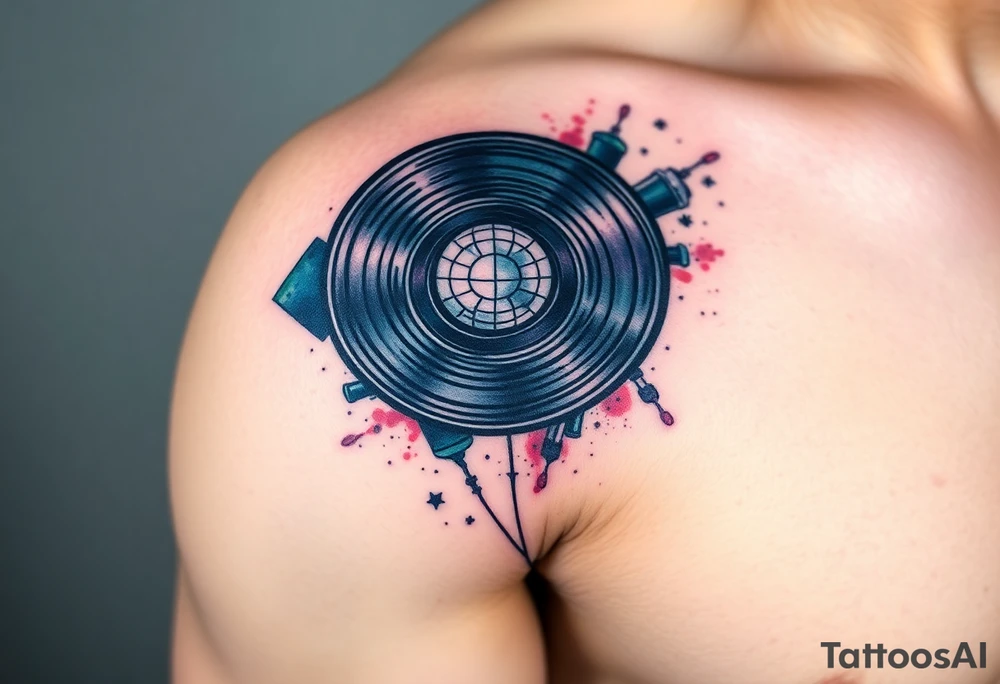 vinyl record and disco ball tattoo idea