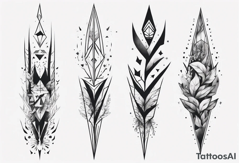 full arm tattoo. scary pointy leaves combined with geometric shapes. whole arm tattoo idea