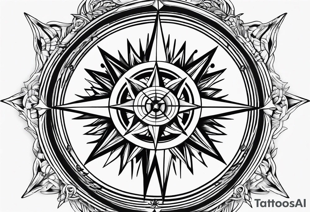 simple compass rose with long lines tattoo idea