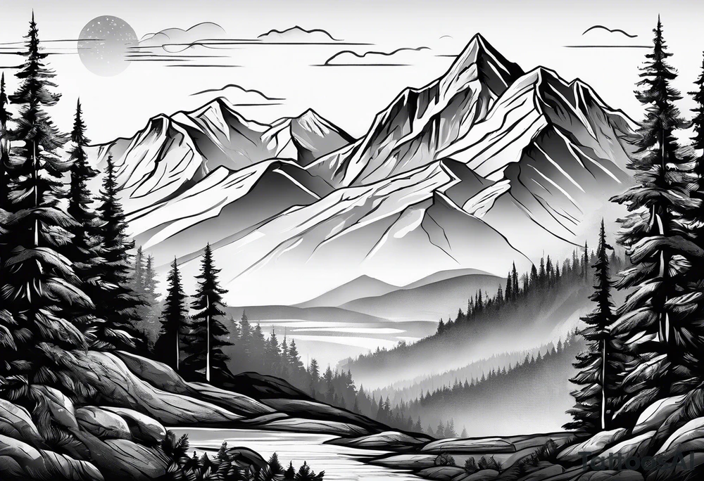 Mountain range with sunshine tattoo idea