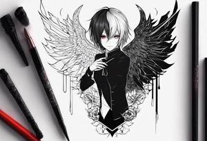 I like the anime Tokyo Ghoul, also the song zombie. I like tattoos of the falling angel, moreover tattoos related to asiatic culture and Greek mixology. tattoo idea