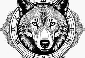 Wolf face over toddle face with compass tattoo idea
