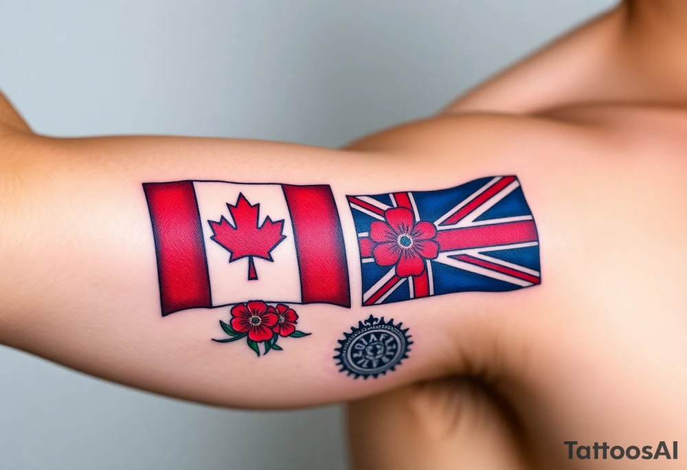 I AM Invictus Games tattoo with Canada and UK flag. Include poppies and RAF logo tattoo idea