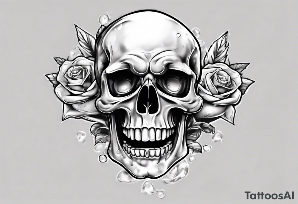 A smiling looking to the left scull inside the glass with alcohol and piece of lime tattoo idea