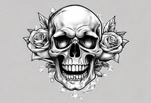 A smiling looking to the left scull inside the glass with alcohol and piece of lime tattoo idea