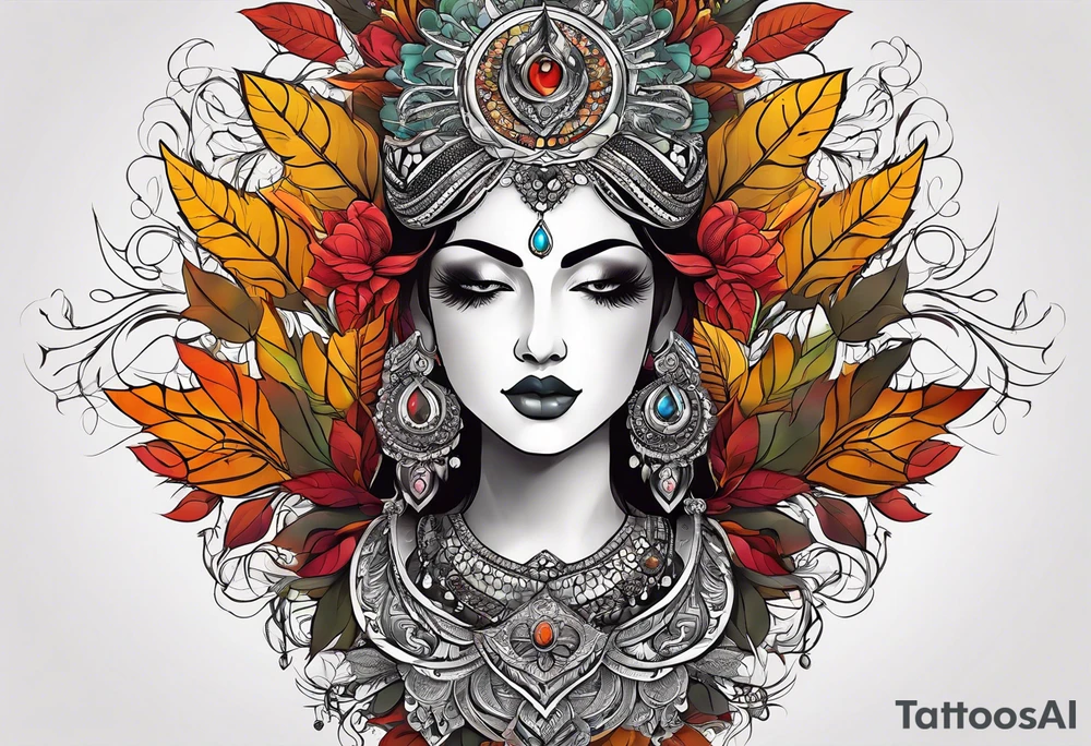 Arm Sleeve Tattoo with fall colors flat tattoo idea