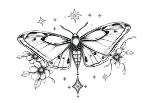 Delicate Luna moth surrounded by celestial accents tattoo idea