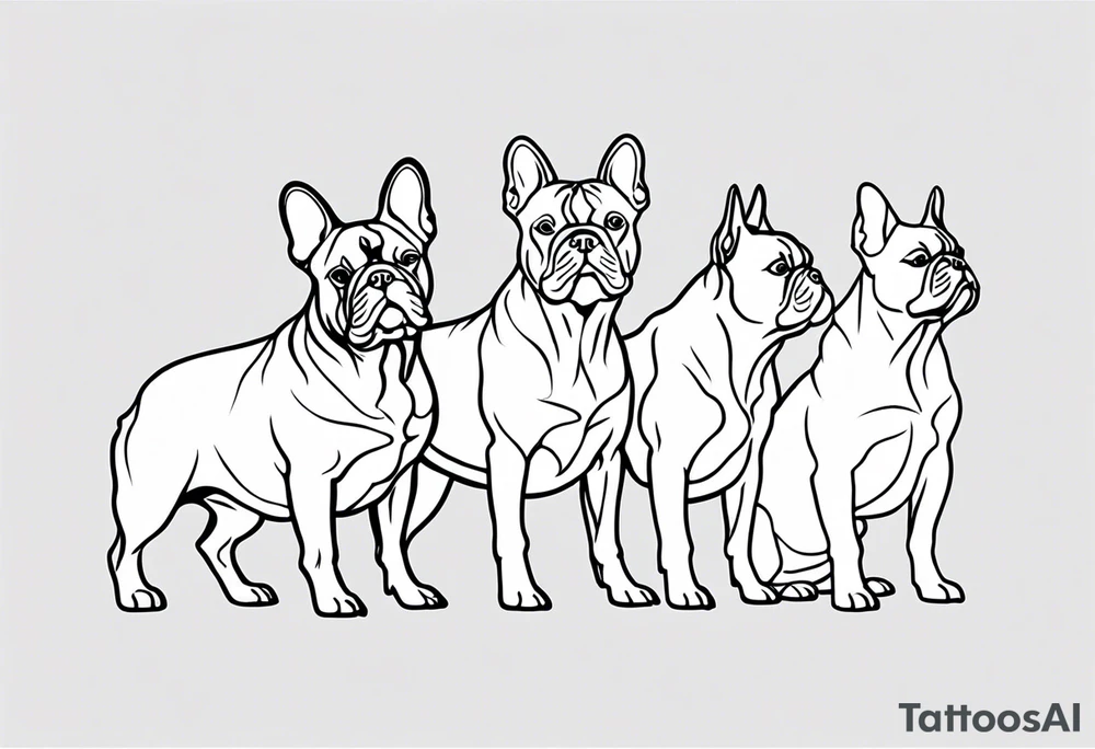 shadow of three french bull dog tattoo idea