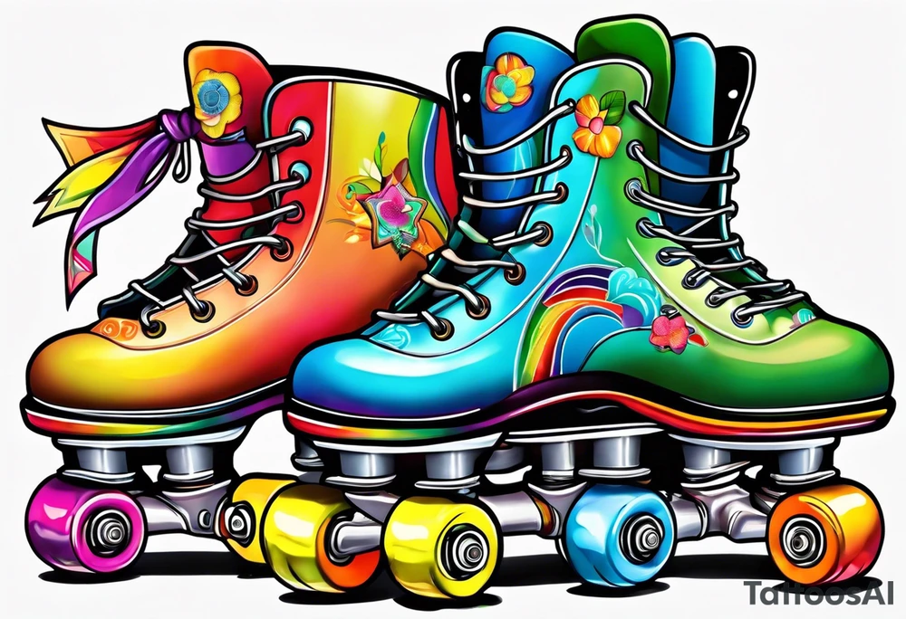 cute,  rainbow roller skates tattoo idea
