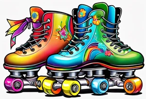 cute,  rainbow roller skates tattoo idea