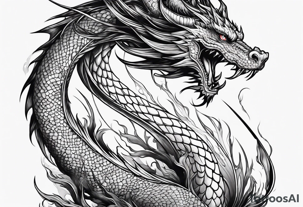 Tall skinny line dragon tattoo idea