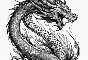 Tall skinny line dragon tattoo idea