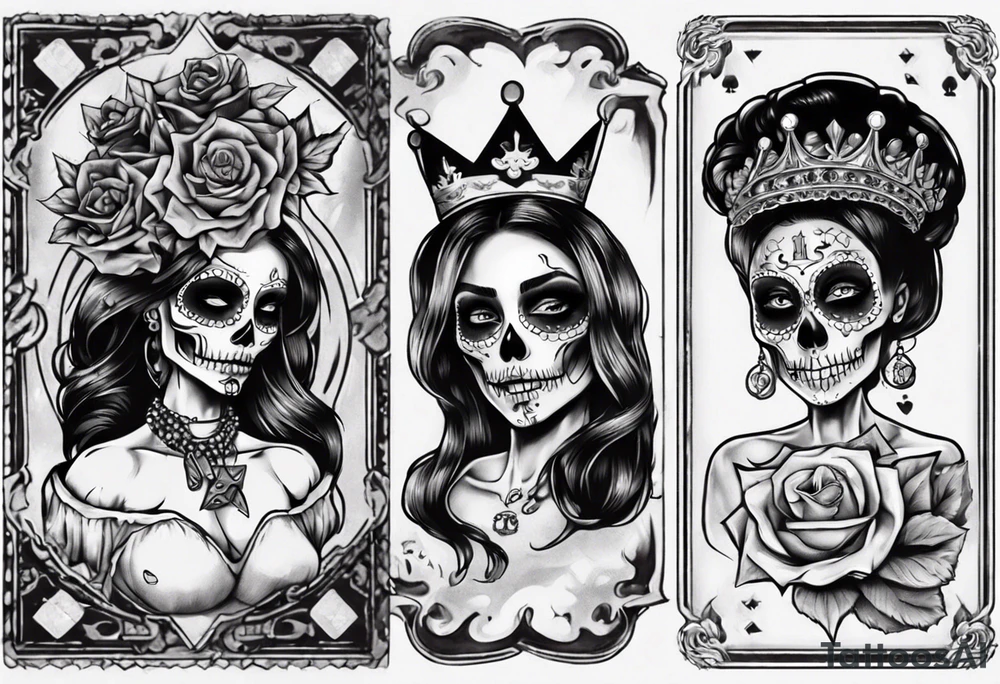 santa la muerta with money and crown
on the card tattoo idea
