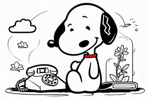 fine line snoopy on the phone tattoo idea