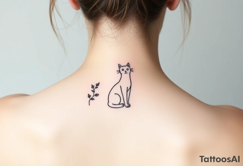 Minimalist Artemis symbolism including cat and mugwort tattoo idea