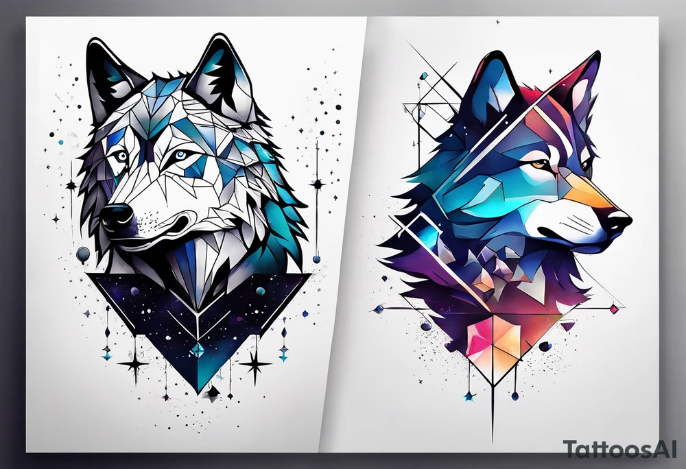 Constellation, two animal wolf, géométric tattoo idea