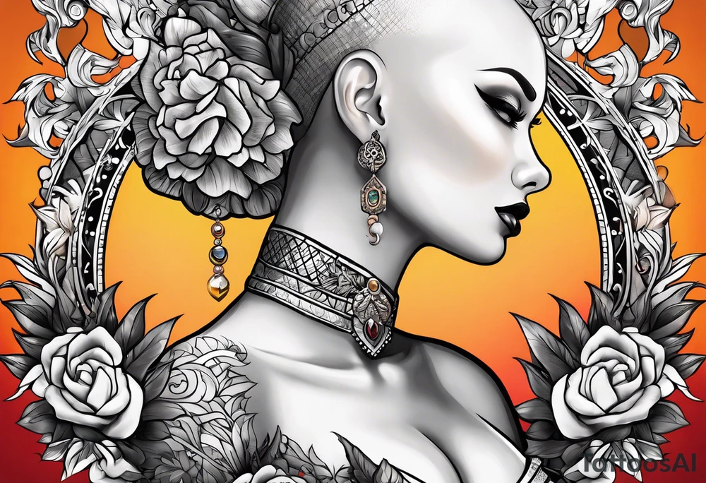 Bald woman tattoo idea