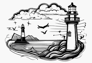 Lighthouse and anchor that says "MY BEACON, MY ANCHOR" tattoo idea