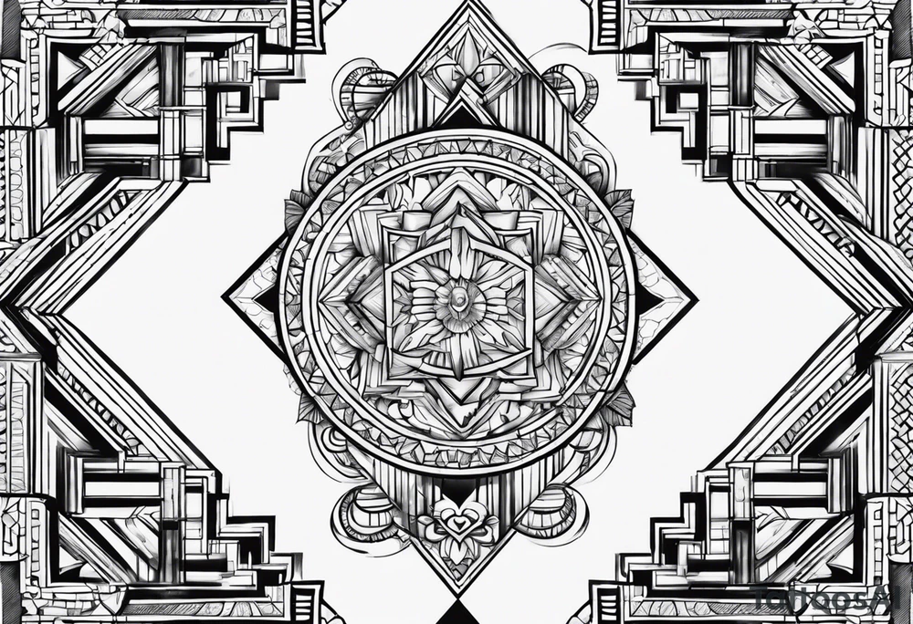 Columbia culture tattoo idea on leg/patchwork tattoo idea Columbia culture tattoo idea on leg/patchwork tattoo idea