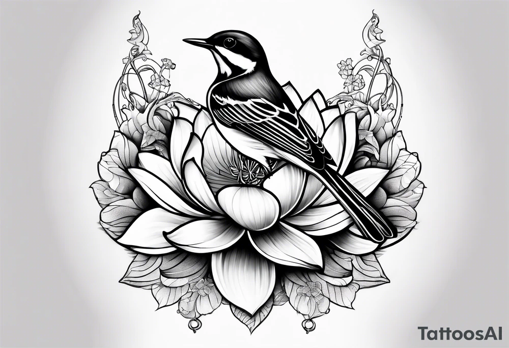 wagtail and lotus tattoo idea