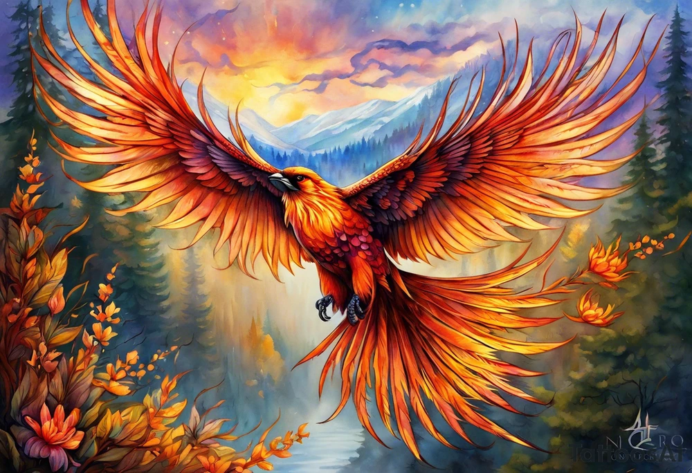 russian firebird in-flight with very long fancy tail "Isaiah 43: 18-19" tattoo idea