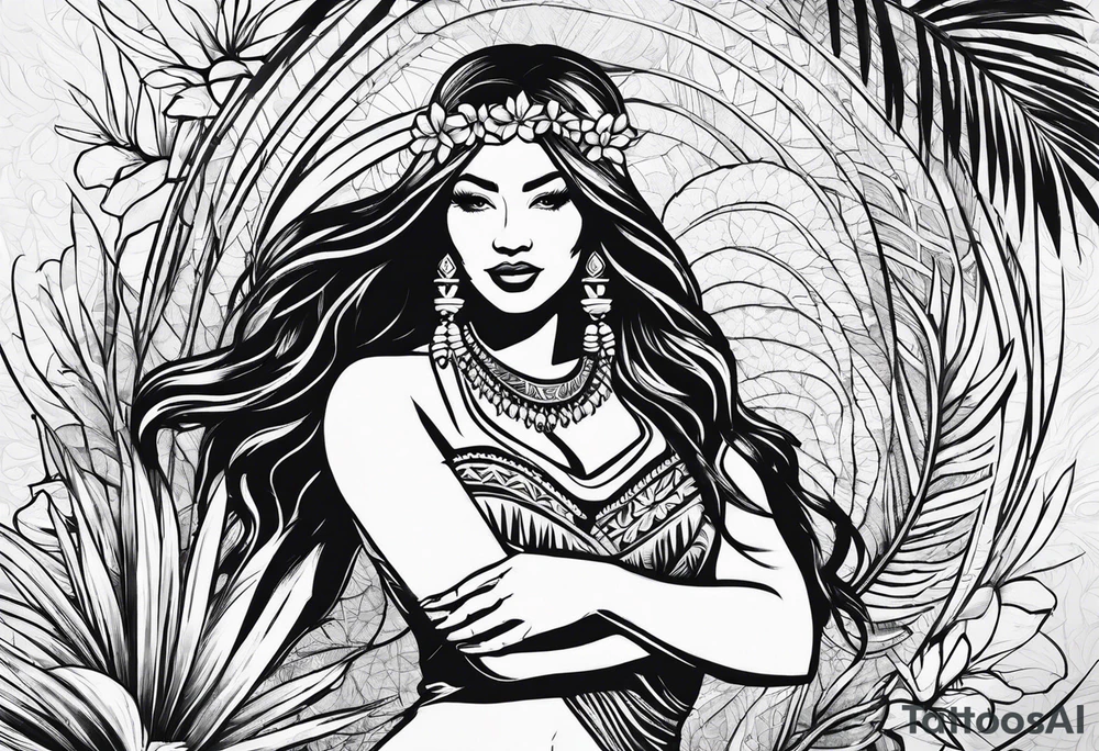 Hula girl with boobs out tattoo idea