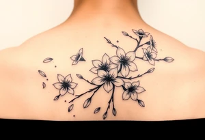 delicate cherry blossoms swirling in spring breeze with petals tattoo idea
