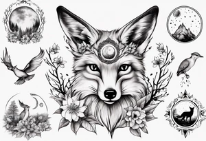 wasser sonne und mond fuchs eule kolibri wald hirsch blume des lebens tattoo idea