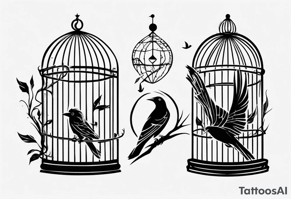 Bird trapped in cage tattoo idea