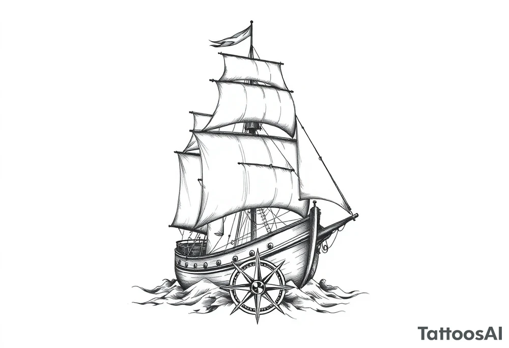 sailing ship, sea, compass. tattoo idea