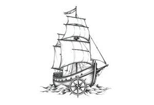 sailing ship, sea, compass. tattoo idea