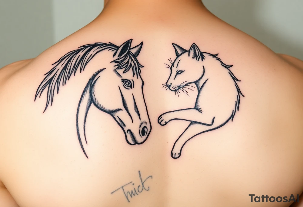 Horse and cat bond tattoo idea