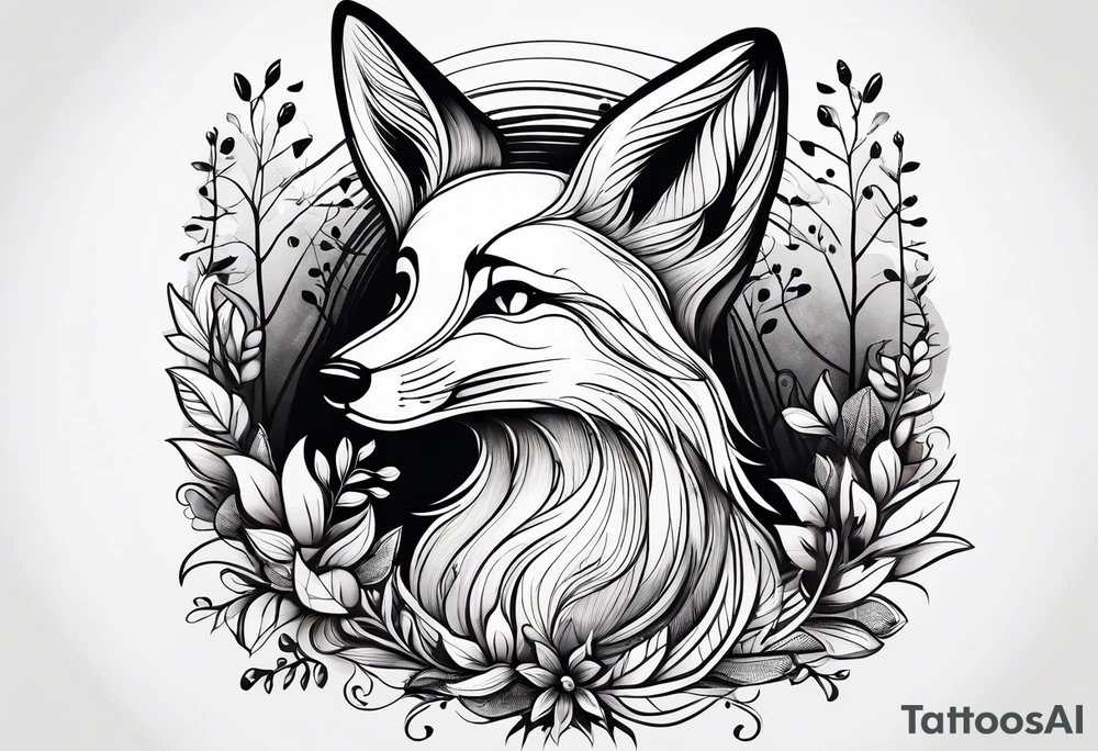 A playful fox with a bushy tail, set in a lush forest, illustrating cleverness and adaptability.” tattoo idea