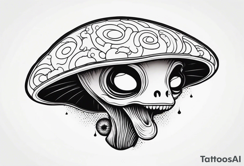 Alien head, mushroom, cartoon tattoo idea
