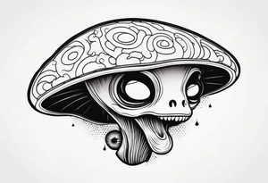 Alien head, mushroom, cartoon tattoo idea