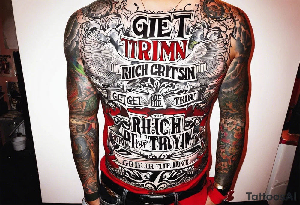 i want a tattoo with the text: Get rich or die tryin' tattoo idea