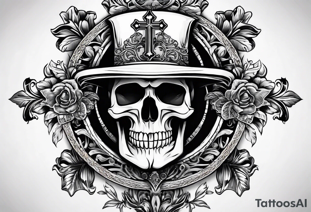 Cross with a skull in the middle tattoo idea