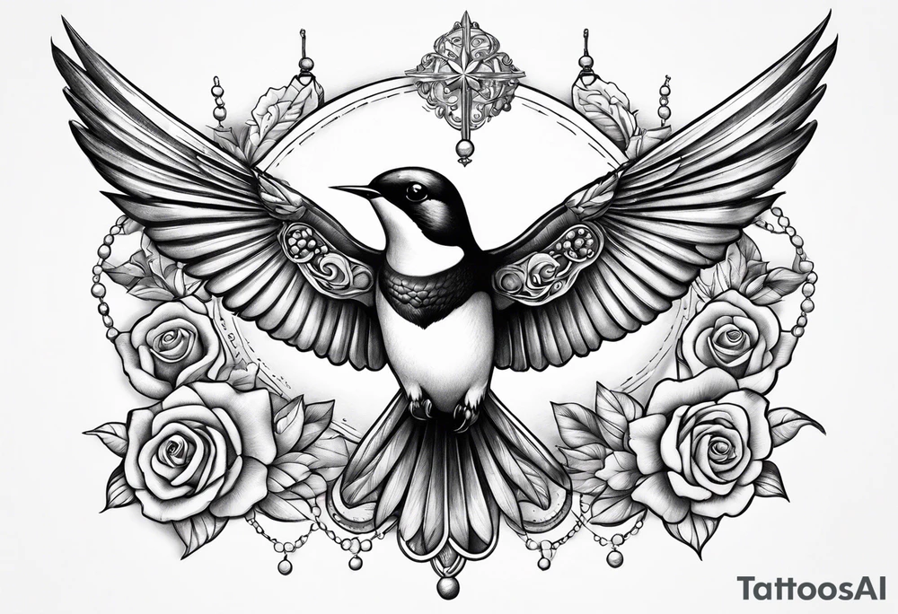 Swallow with rosary on its legs tattoo idea