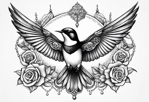Swallow with rosary on its legs tattoo idea