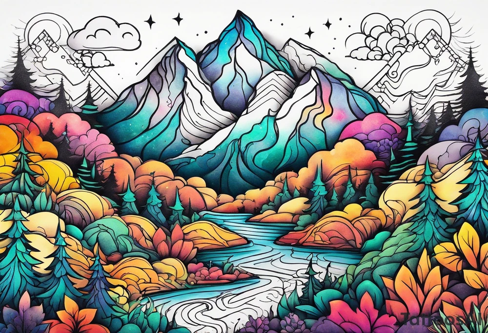 tiny forest mountain tattoo idea