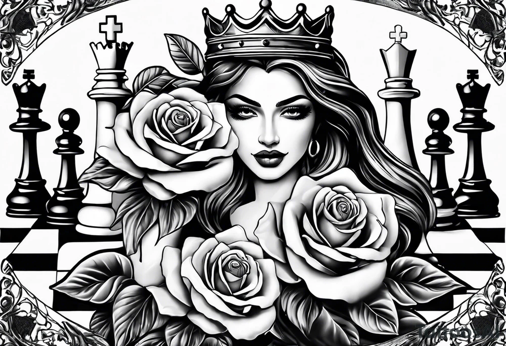 Kind and queen chess with a rose tattoo idea