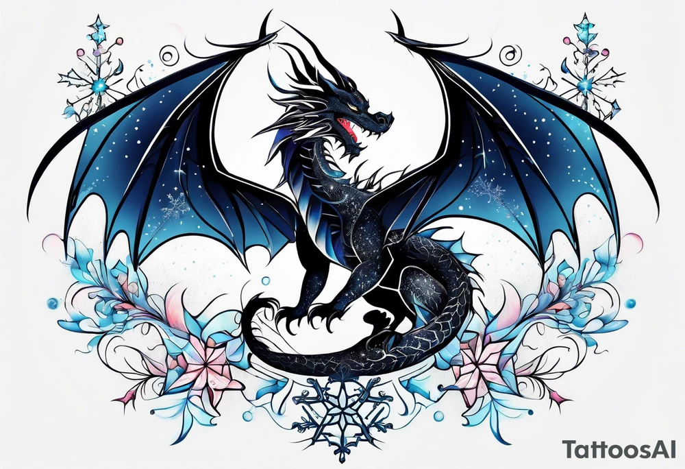 Constellation, dragon,snowflake tattoo idea