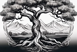 minimalistic Yggdrasil tree with no leaves tattoo idea