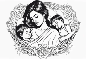 Mom with son and daughter tattoo idea