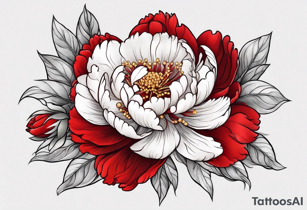 Red peony with dandling pearls and bunny tattoo idea