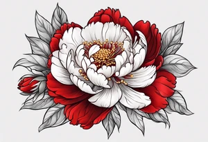 Red peony with dandling pearls and bunny tattoo idea