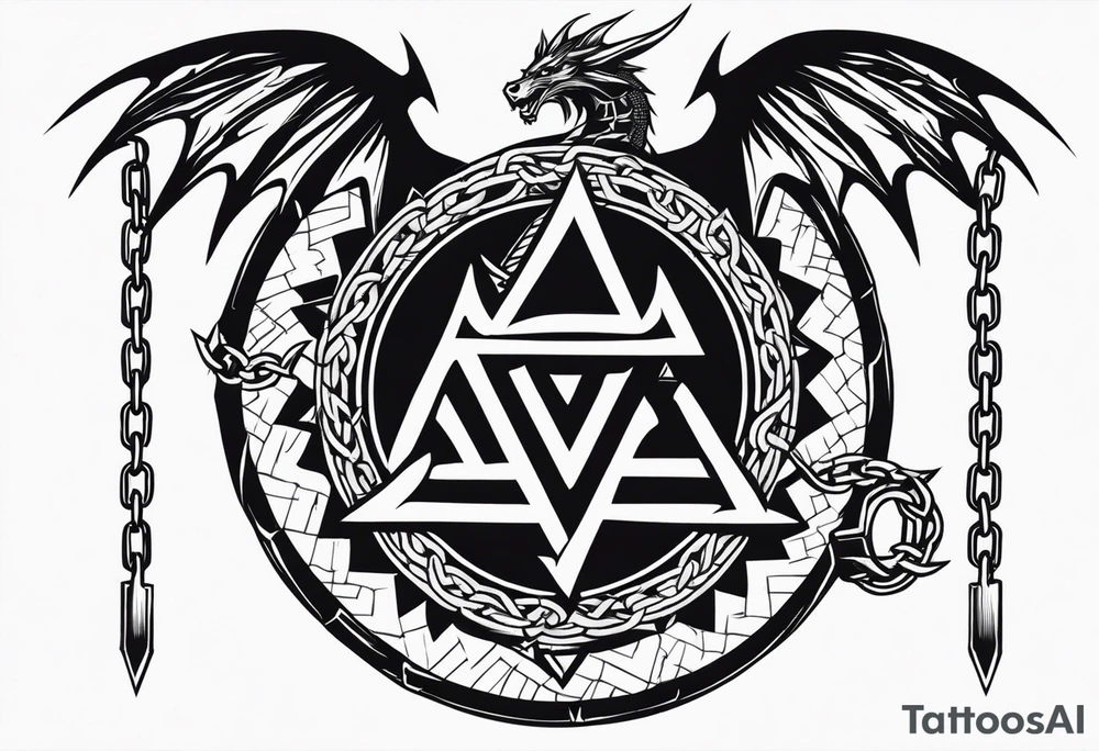 Valhalla sword shield dragon axe Valknut barbed wire chains tattoo idea Valhalla sword shield dragon axe Valknut barbed wire chains tattoo idea